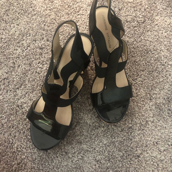 Adrienne Vittadini Patent Faux Leather Black Wedge - Picture 2 of 5
